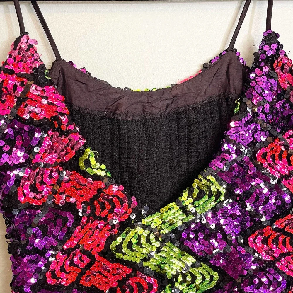 Vintage Sequin Mulitcolor Spaghetti Strap Mini Dress Size S/M Dress - Picture 2 of 7